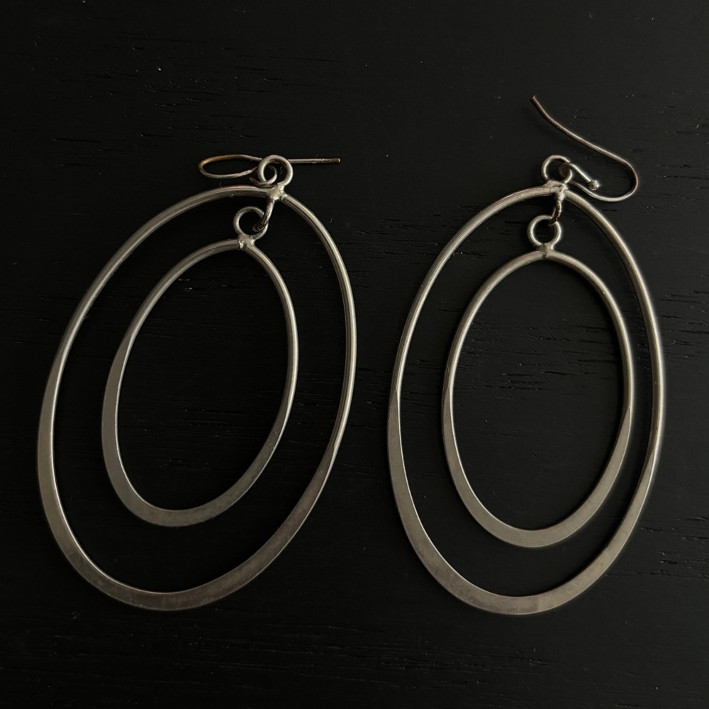 Antique finish oval drop multi hoop earrings